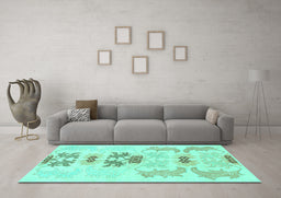 Machine Washable Abstract Turquoise Modern Area Rugs in a Living Room,, wshabs1076turq