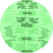 Round Machine Washable Abstract Emerald Green Modern Area Rugs, wshabs1076emgrn