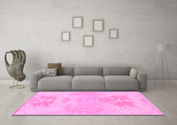 Machine Washable Abstract Pink Modern Rug in a Living Room, wshabs1077pnk