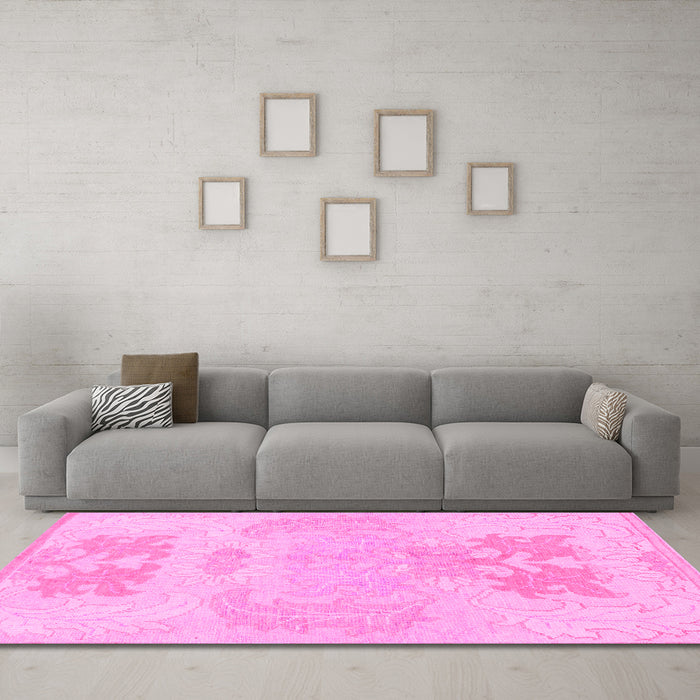 Machine Washable Abstract Pink Modern Rug in a Living Room, wshabs1077pnk