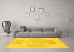 Machine Washable Abstract Yellow Modern Rug in a Living Room, wshabs1077yw