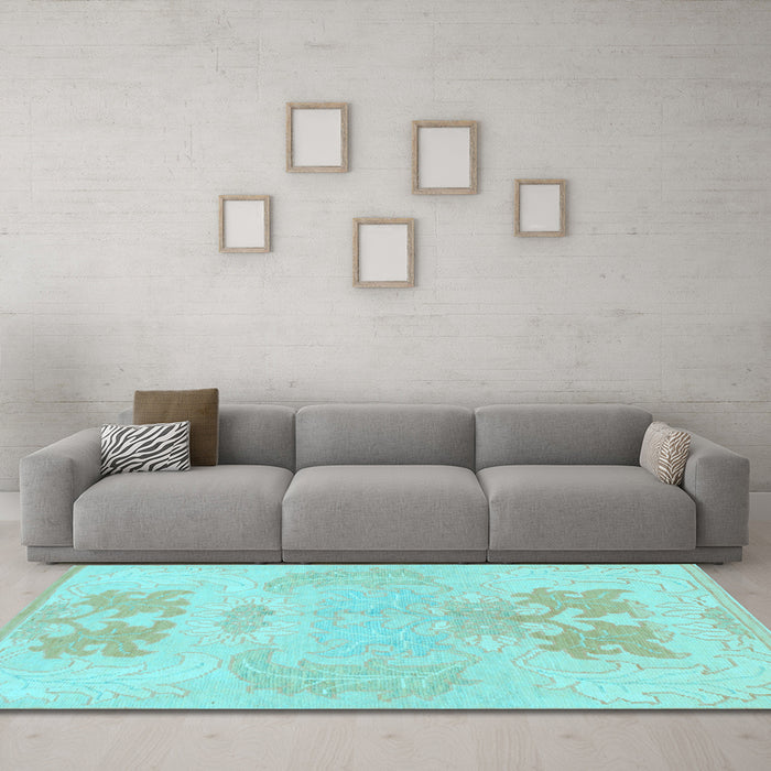 Machine Washable Abstract Light Blue Modern Rug in a Living Room, wshabs1077lblu