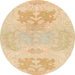 Round Machine Washable Abstract Brown Gold Rug, wshabs1077