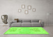 Machine Washable Abstract Green Modern Area Rugs in a Living Room,, wshabs1077grn