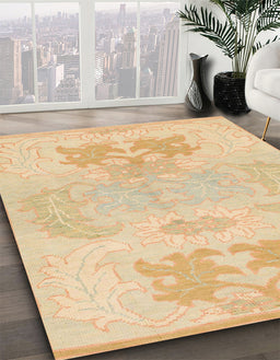 Abstract Brown Gold Modern Rug in Family Room, abs1077