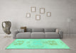 Machine Washable Abstract Turquoise Modern Area Rugs in a Living Room,, wshabs1077turq