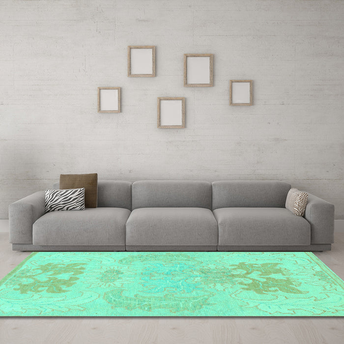 Machine Washable Abstract Turquoise Modern Area Rugs in a Living Room,, wshabs1077turq