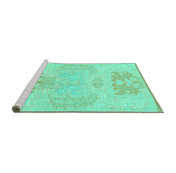Sideview of Machine Washable Abstract Turquoise Modern Area Rugs, wshabs1077turq