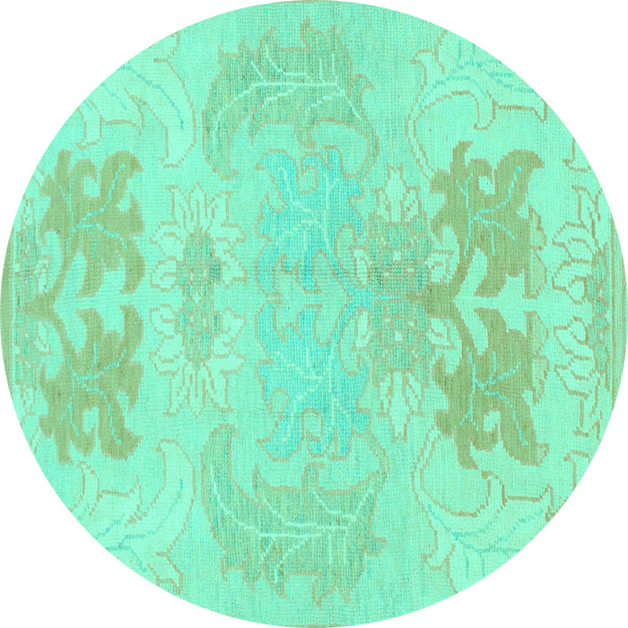 Round Machine Washable Abstract Turquoise Modern Area Rugs, wshabs1077turq