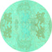 Round Machine Washable Abstract Turquoise Modern Area Rugs, wshabs1077turq