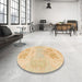 Round Machine Washable Abstract Brown Gold Rug in a Office, wshabs1077