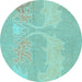 Round Abstract Light Blue Modern Rug, abs1078lblu