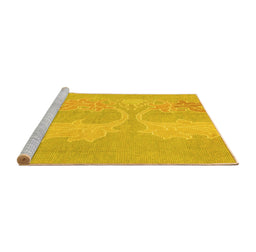 Sideview of Machine Washable Abstract Yellow Modern Rug, wshabs1078yw