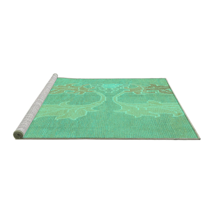 Sideview of Machine Washable Abstract Turquoise Modern Area Rugs, wshabs1078turq