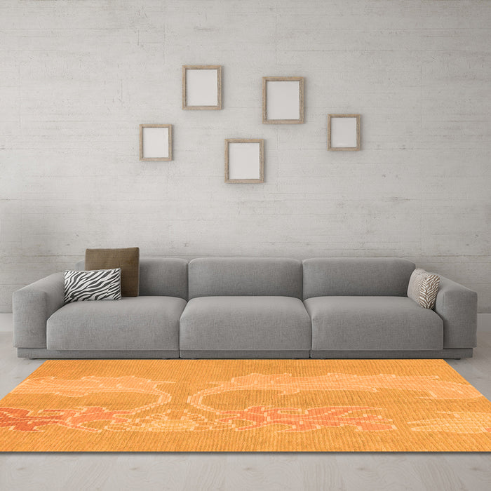 Machine Washable Abstract Orange Modern Area Rugs in a Living Room, wshabs1078org