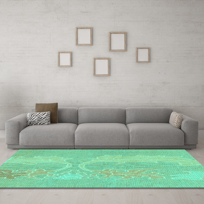 Machine Washable Abstract Turquoise Modern Area Rugs in a Living Room,, wshabs1078turq