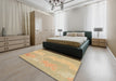Machine Washable Abstract Gold Rug in a Bedroom, wshabs1078