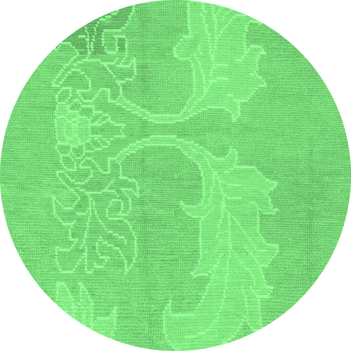 Round Machine Washable Abstract Emerald Green Modern Area Rugs, wshabs1078emgrn