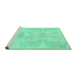 Sideview of Machine Washable Abstract Turquoise Modern Area Rugs, wshabs1079turq