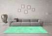 Machine Washable Abstract Turquoise Modern Area Rugs in a Living Room,, wshabs1079turq