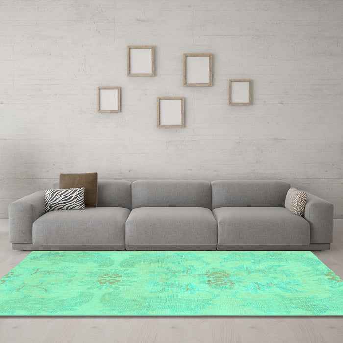 Machine Washable Abstract Turquoise Modern Area Rugs in a Living Room,, wshabs1079turq