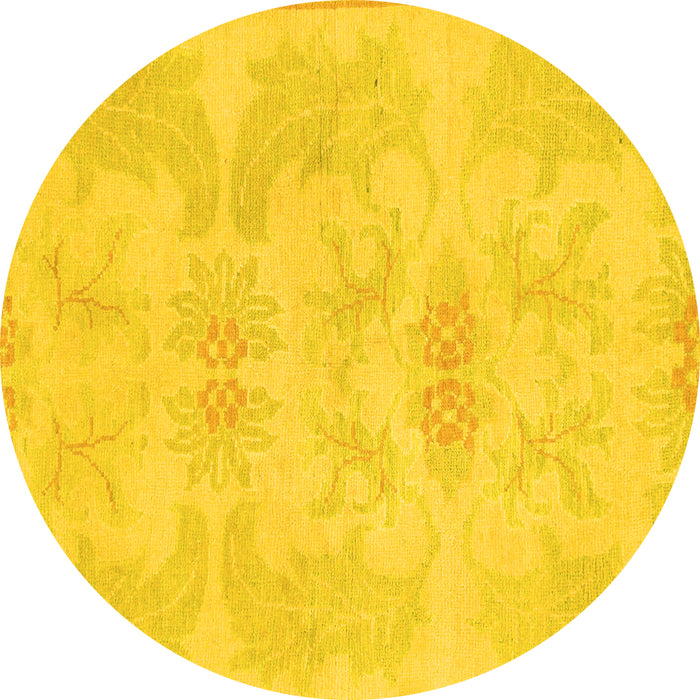 Round Machine Washable Abstract Yellow Modern Rug, wshabs1079yw