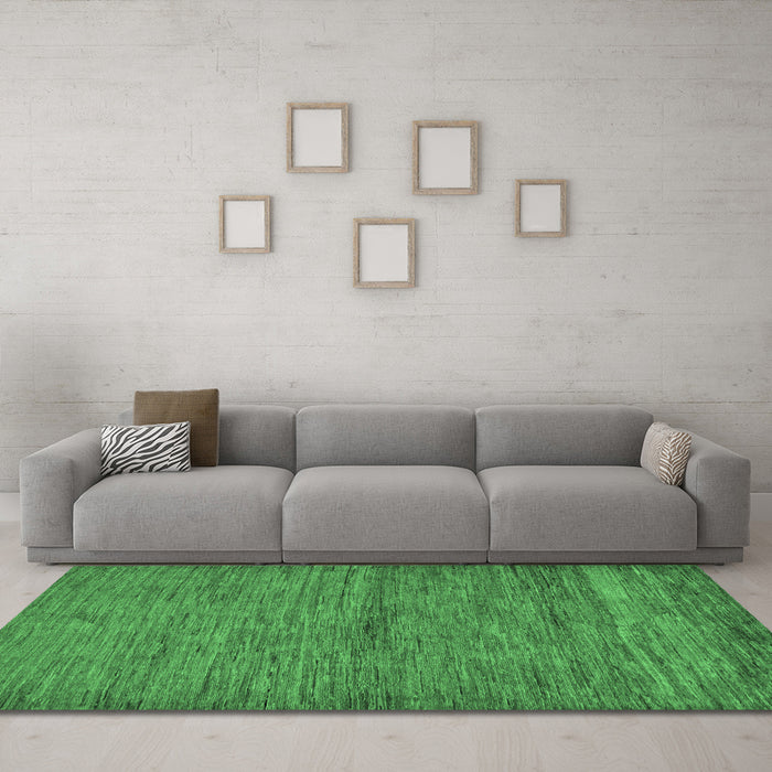 Machine Washable Abstract Emerald Green Modern Area Rugs in a Living Room,, wshabs107emgrn