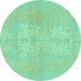 Round Machine Washable Abstract Turquoise Modern Area Rugs, wshabs1080turq