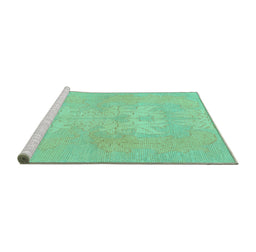 Sideview of Machine Washable Abstract Turquoise Modern Area Rugs, wshabs1080turq
