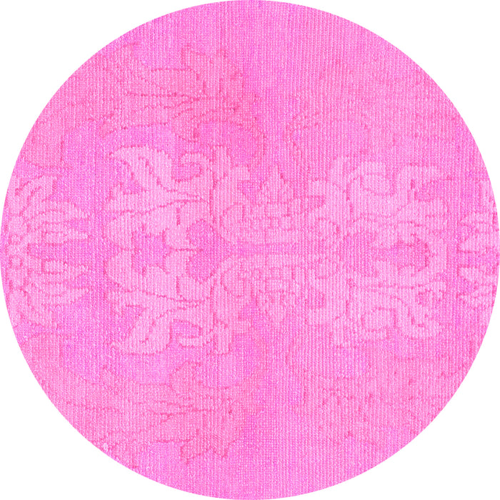 Round Machine Washable Abstract Pink Modern Rug, wshabs1080pnk