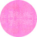 Round Machine Washable Abstract Pink Modern Rug, wshabs1080pnk