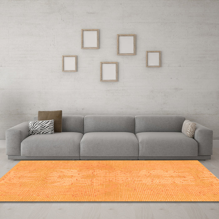 Machine Washable Abstract Orange Modern Area Rugs in a Living Room, wshabs1080org