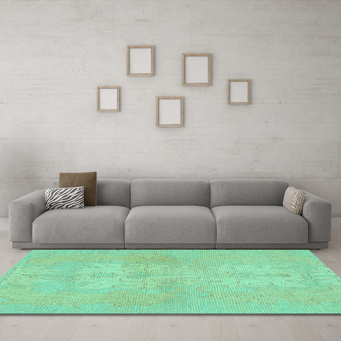 Machine Washable Abstract Turquoise Modern Area Rugs in a Living Room,, wshabs1080turq