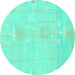 Round Machine Washable Abstract Turquoise Modern Area Rugs, wshabs1081turq