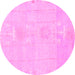Round Machine Washable Abstract Pink Modern Rug, wshabs1081pnk