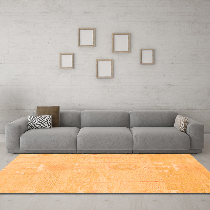 Machine Washable Abstract Orange Modern Area Rugs in a Living Room, wshabs1081org
