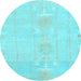 Round Machine Washable Abstract Light Blue Modern Rug, wshabs1081lblu