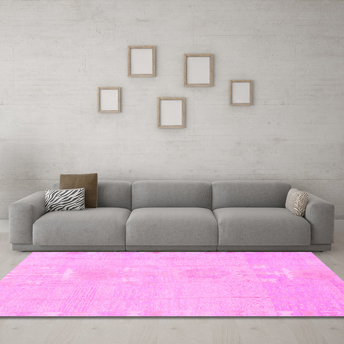 Machine Washable Abstract Pink Modern Rug in a Living Room, wshabs1081pnk