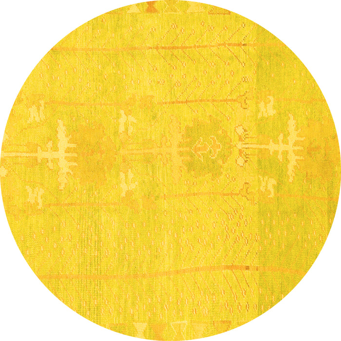 Round Machine Washable Abstract Yellow Modern Rug, wshabs1081yw