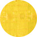 Round Machine Washable Abstract Yellow Modern Rug, wshabs1081yw