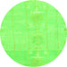 Round Machine Washable Abstract Green Modern Area Rugs, wshabs1081grn