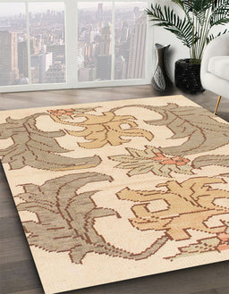 Machine Washable Abstract Brown Gold Rug in a Family Room, wshabs1082
