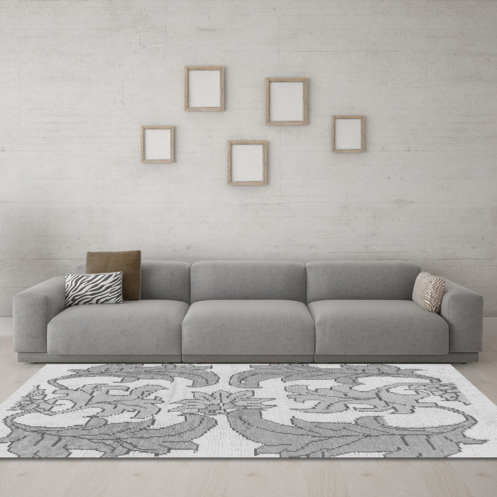 Machine Washable Abstract Gray Modern Rug in a Living Room,, wshabs1082gry