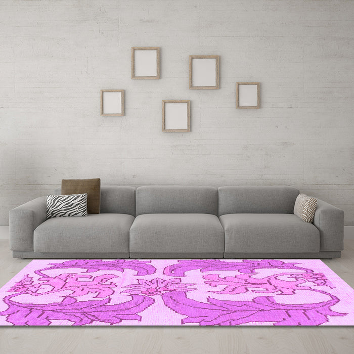 Machine Washable Abstract Purple Modern Area Rugs in a Living Room, wshabs1082pur