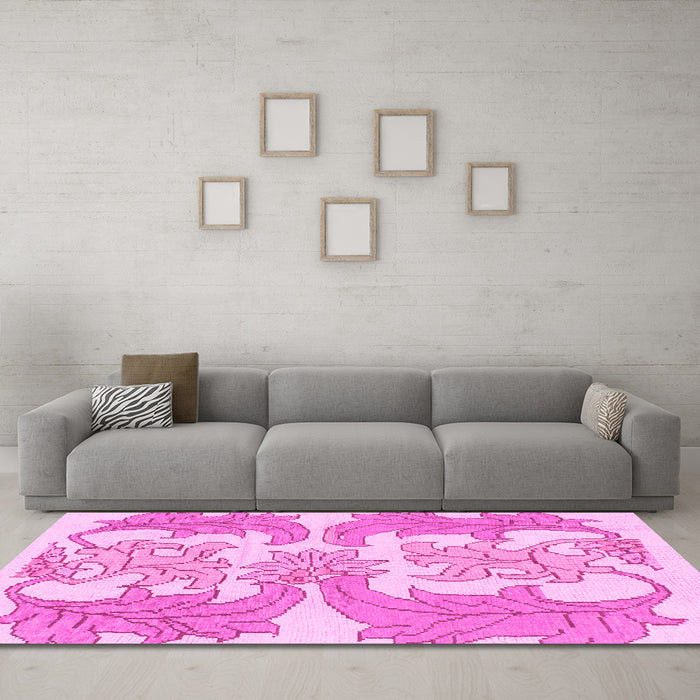 Machine Washable Abstract Pink Modern Rug in a Living Room, wshabs1082pnk