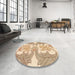 Round Machine Washable Abstract Brown Gold Rug in a Office, wshabs1082