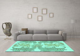 Machine Washable Abstract Turquoise Modern Area Rugs in a Living Room,, wshabs1082turq