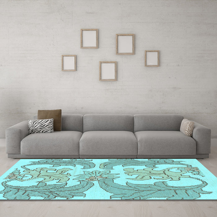 Machine Washable Abstract Light Blue Modern Rug in a Living Room, wshabs1082lblu