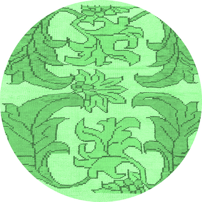 Round Machine Washable Abstract Emerald Green Modern Area Rugs, wshabs1082emgrn
