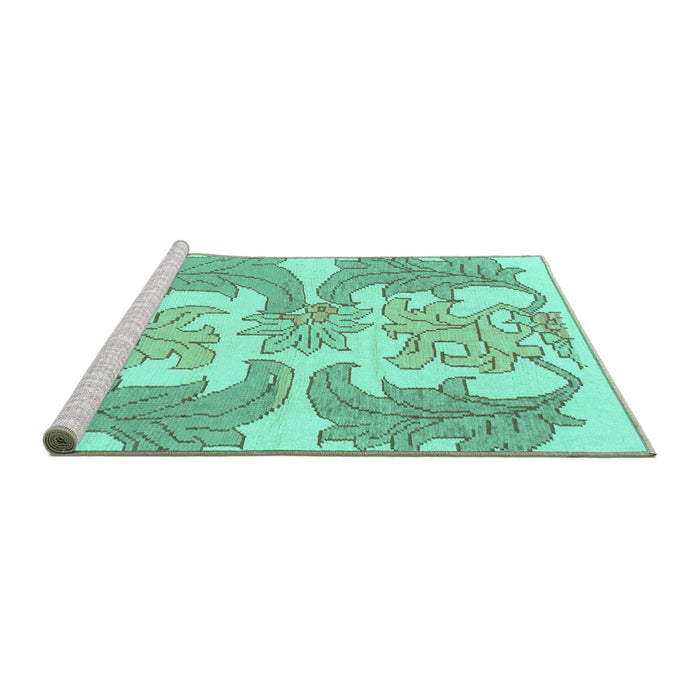 Sideview of Machine Washable Abstract Turquoise Modern Area Rugs, wshabs1082turq